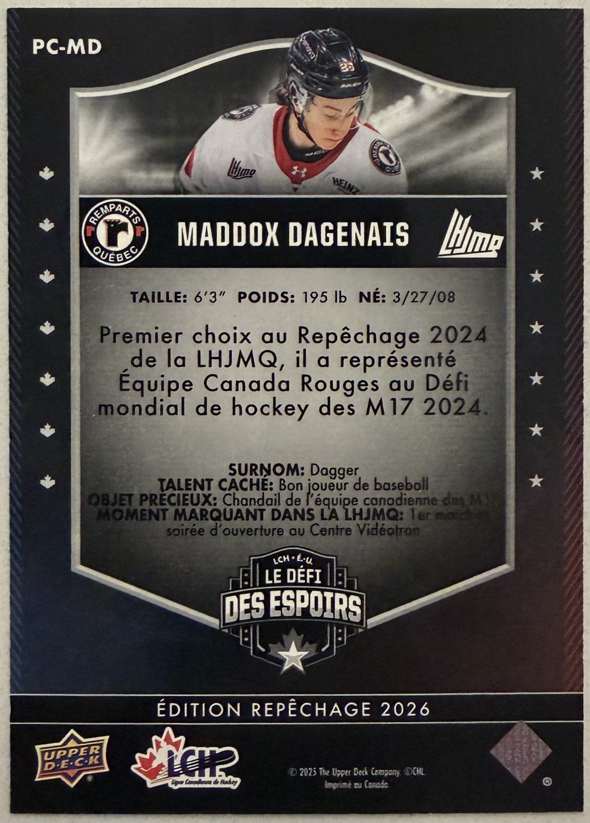 Maddox Dagenais Rookie 2025 Upper Deck Chl USA Prospects Challenge #PC-MD (RC)
