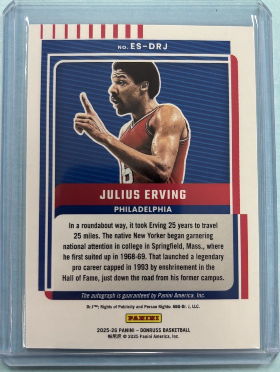 25/26 Panini Donruss Julius Erving Elite Signatures Silver Foil Auto #d 41/49 SP