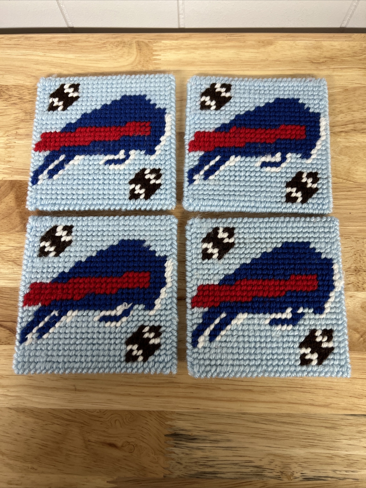 Buffalo Bills Plastic Canvas Coasters New 4.25”x4.2 Set Of Four