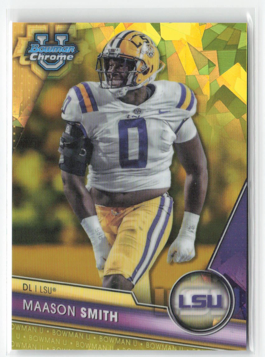Maason Smith 2023 Bowman University Chrome Sapphire Yellow #/75 #143 LSU Tigers