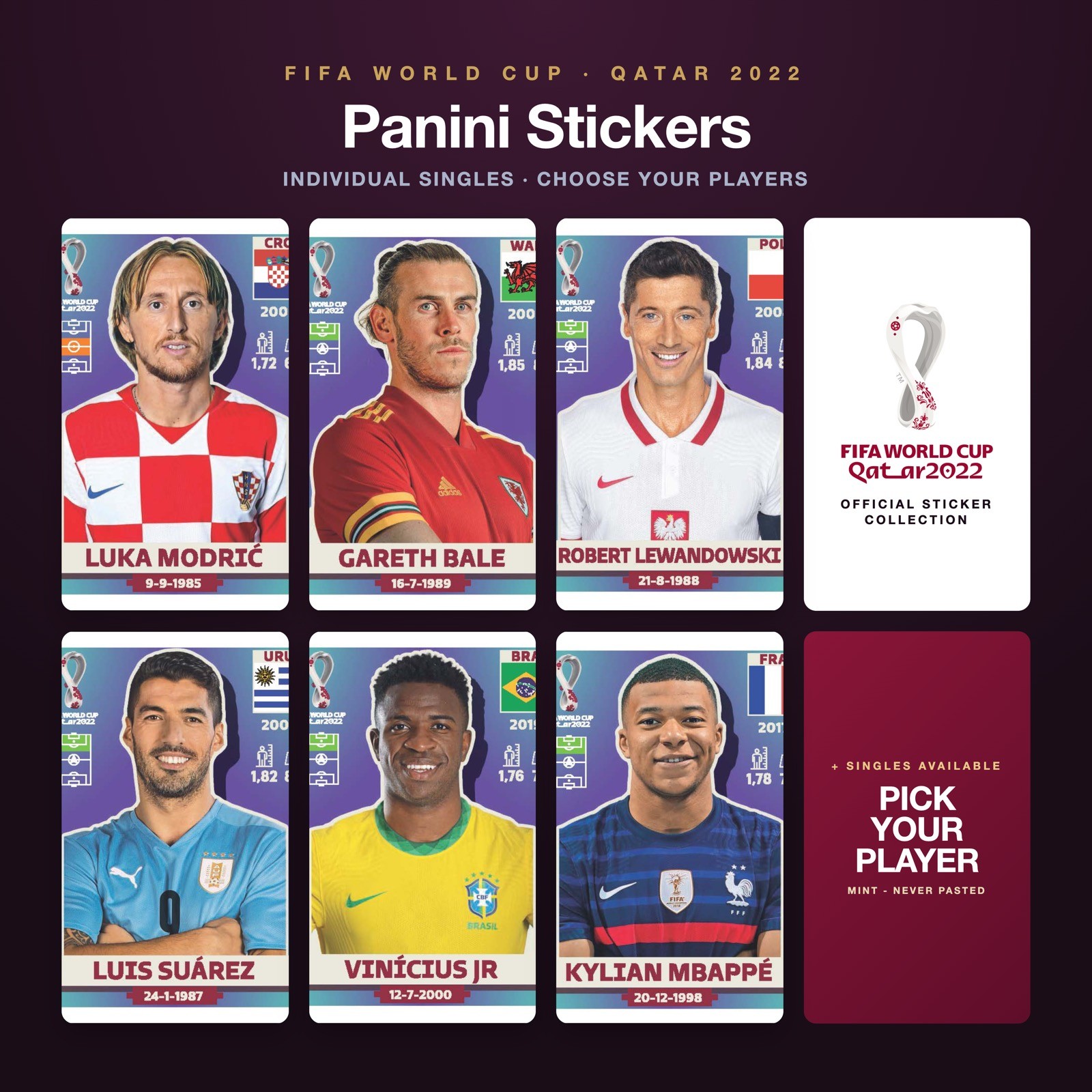 2022 Panini FIFA World Cup Sticker QATAR #FWC1-#MEX19 YOU PICK White Border
