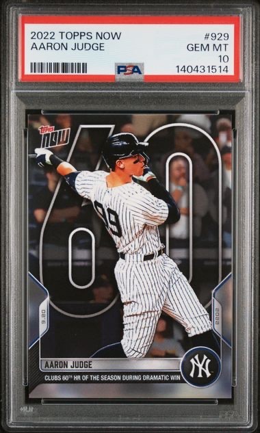 AARON JUDGE * PSA 10 * 2022 TOPPS NOW * 60th HR OF SEASON * YANKEES CARD #929