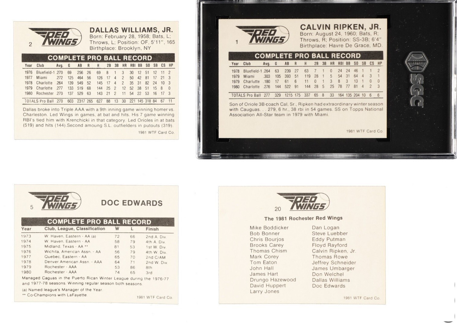 1981 WTF Rochester Red Wings Full Set of 25 Cal Ripken Pre Rookie SGC 6.5 EX-NM+