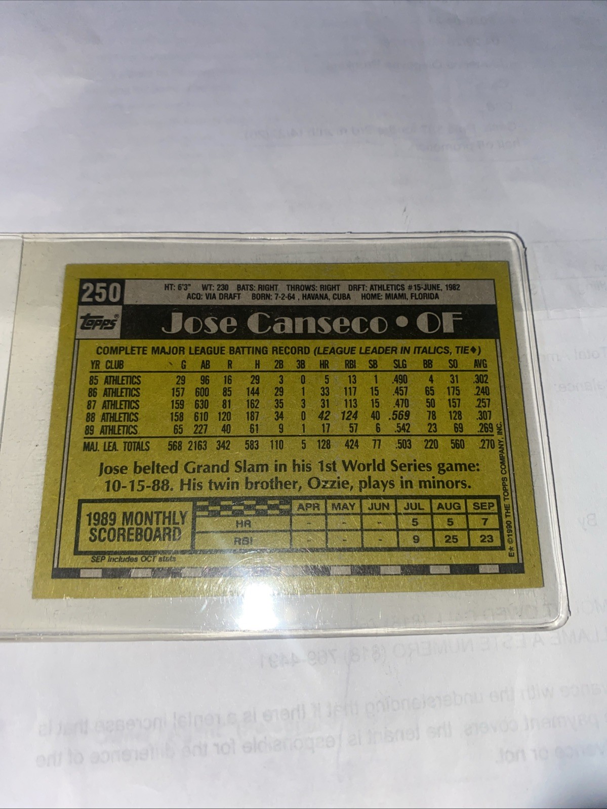 1990 Topps Box Set Collector’s Edition (Tiffany) Jose Canseco #250