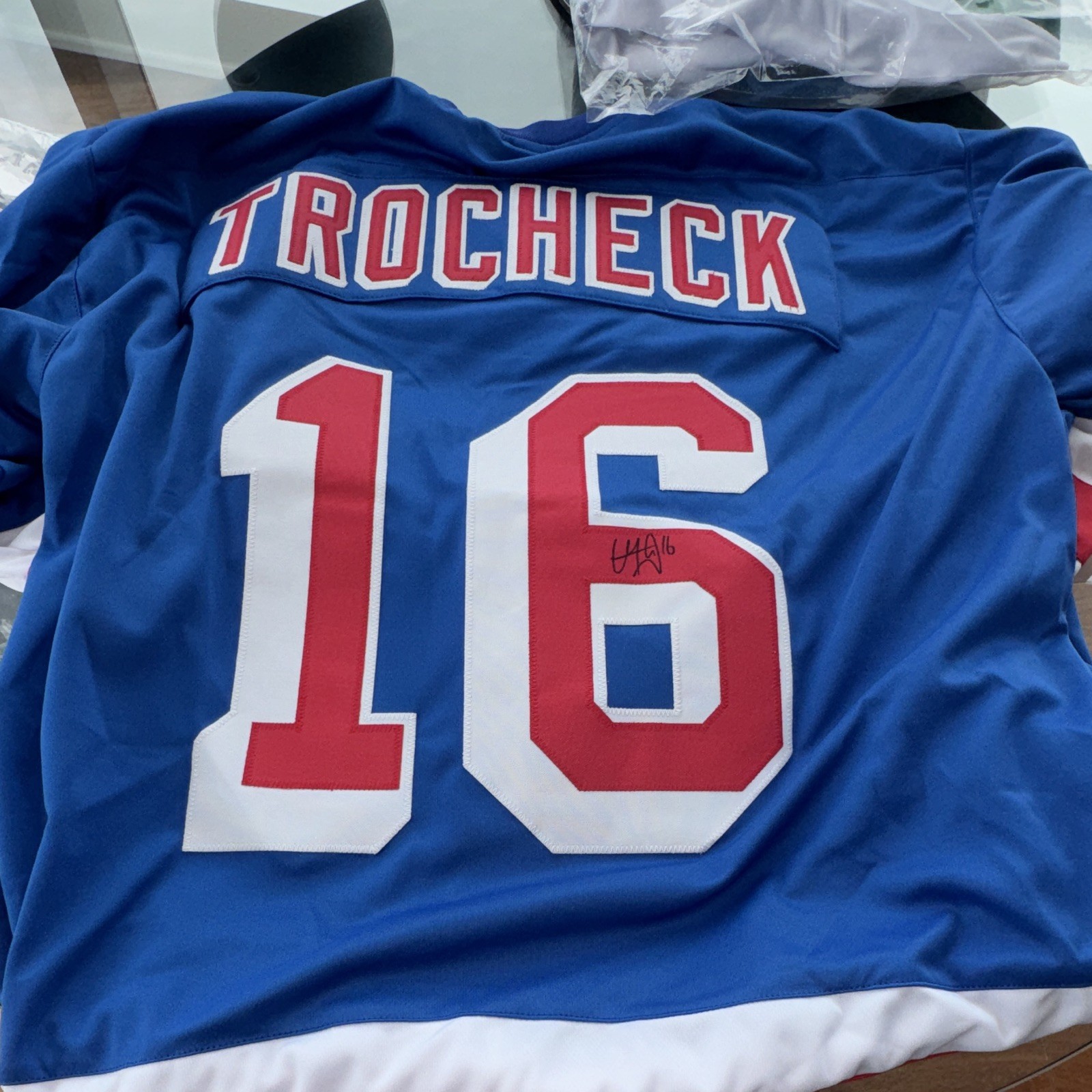 Vincent Trocheck Signed New York Rangers #16 NHL Hockey Jersey. Not certified