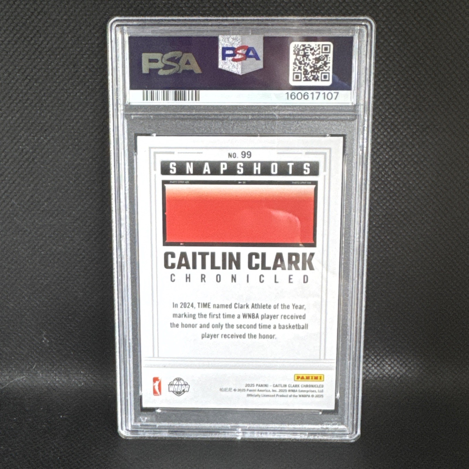 2025 Panini Chronicles Caitlin Clark Chronicled #99 Holo Time Athlete Year PSA 8