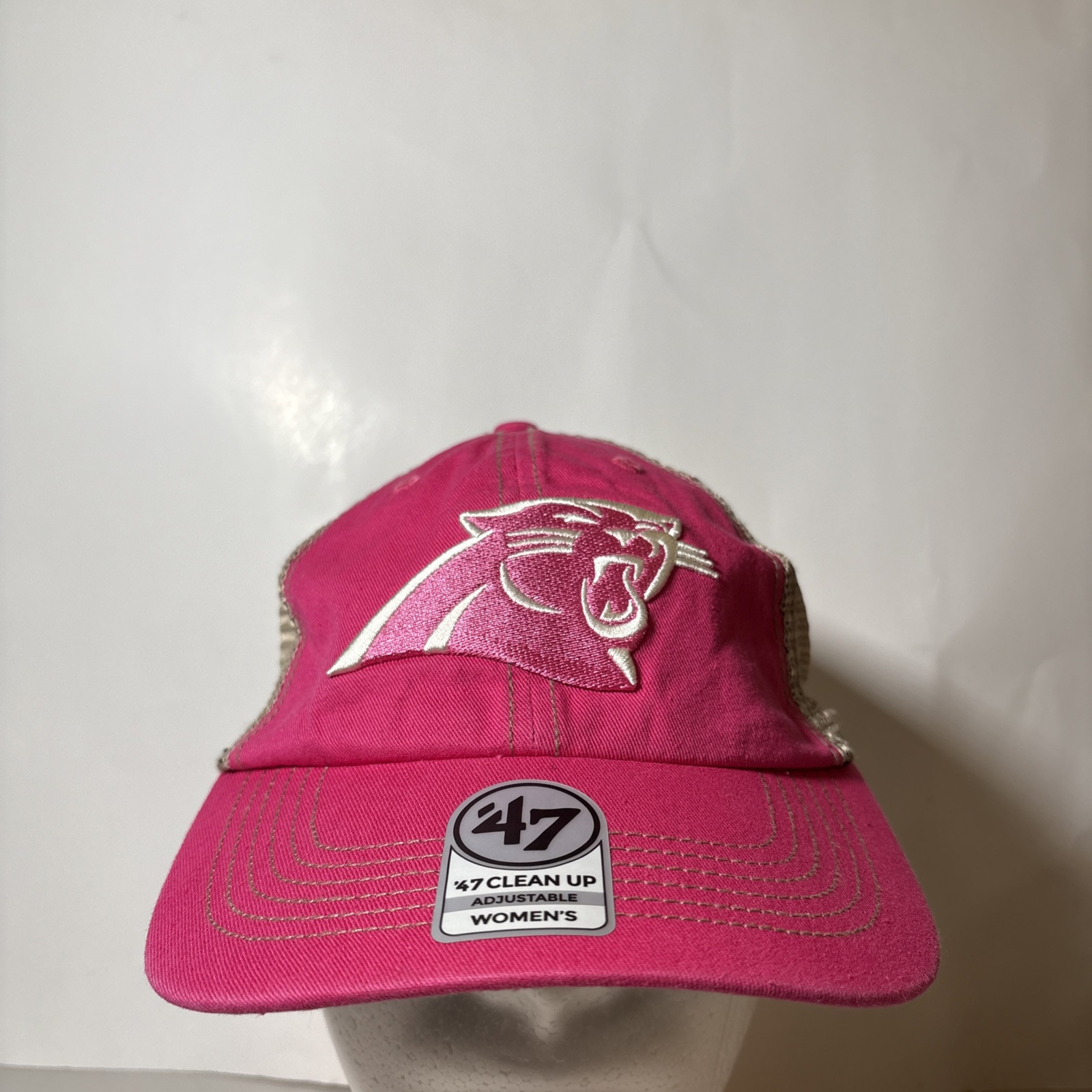 ‘47 Clean Up Carolina Panthers Pink NFL Mesh Back Snapback Hat