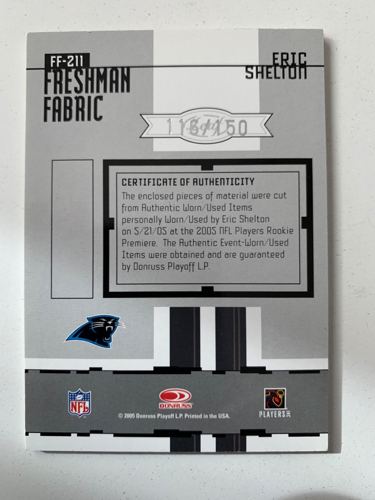 2005 Leaf Certified rc rainbow ERIC SHELTON 1/1 /5 /25/50/150 Carolina Panthers