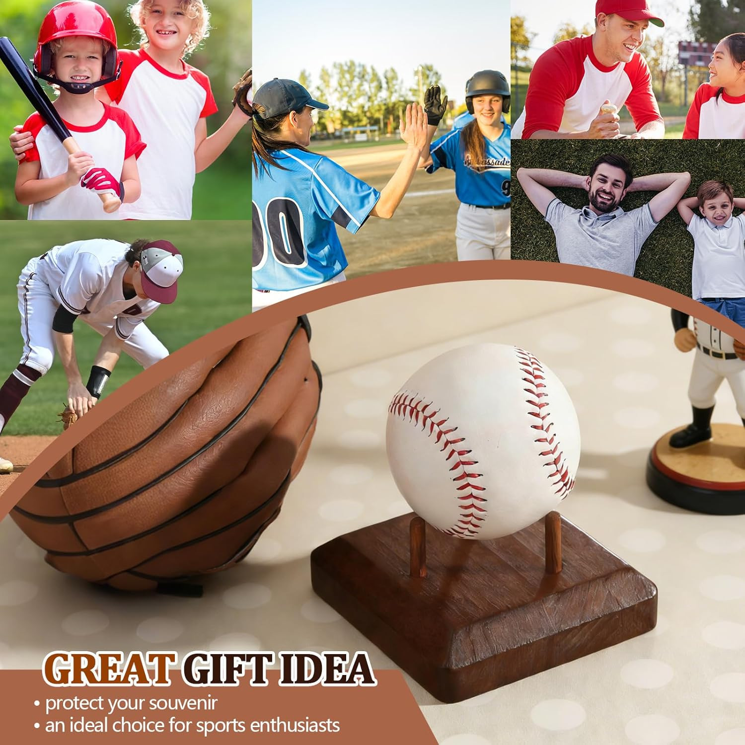 1 Pcs Baseball Display Holders Wooden Baseball Display Base with 3 Supporting Do