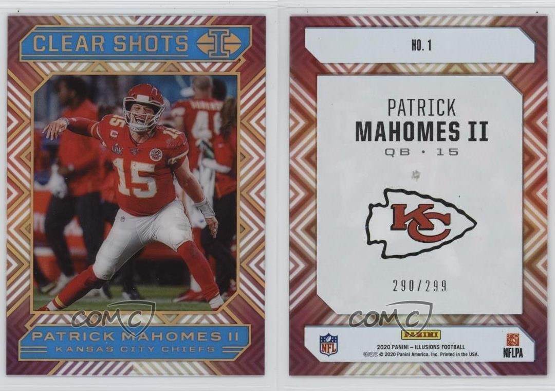 2020 Panini Illusions Clear Shots Light Blue 290/299 Patrick Mahomes II #1 8mm
