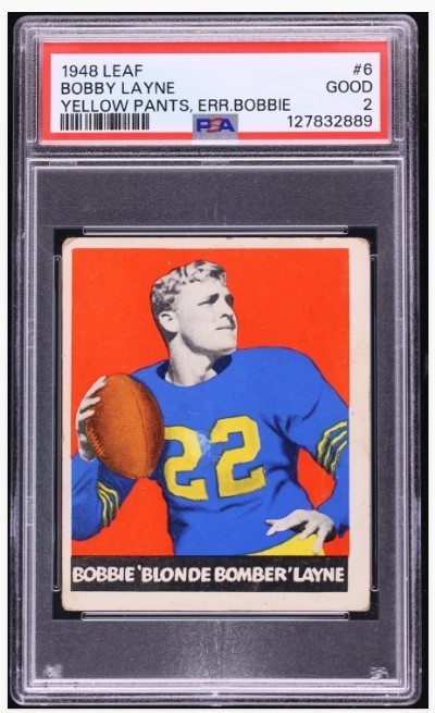 1948 Leaf #6 Bobby Layne RC PSA 2 GD Chicago Bears HOF University of Texas