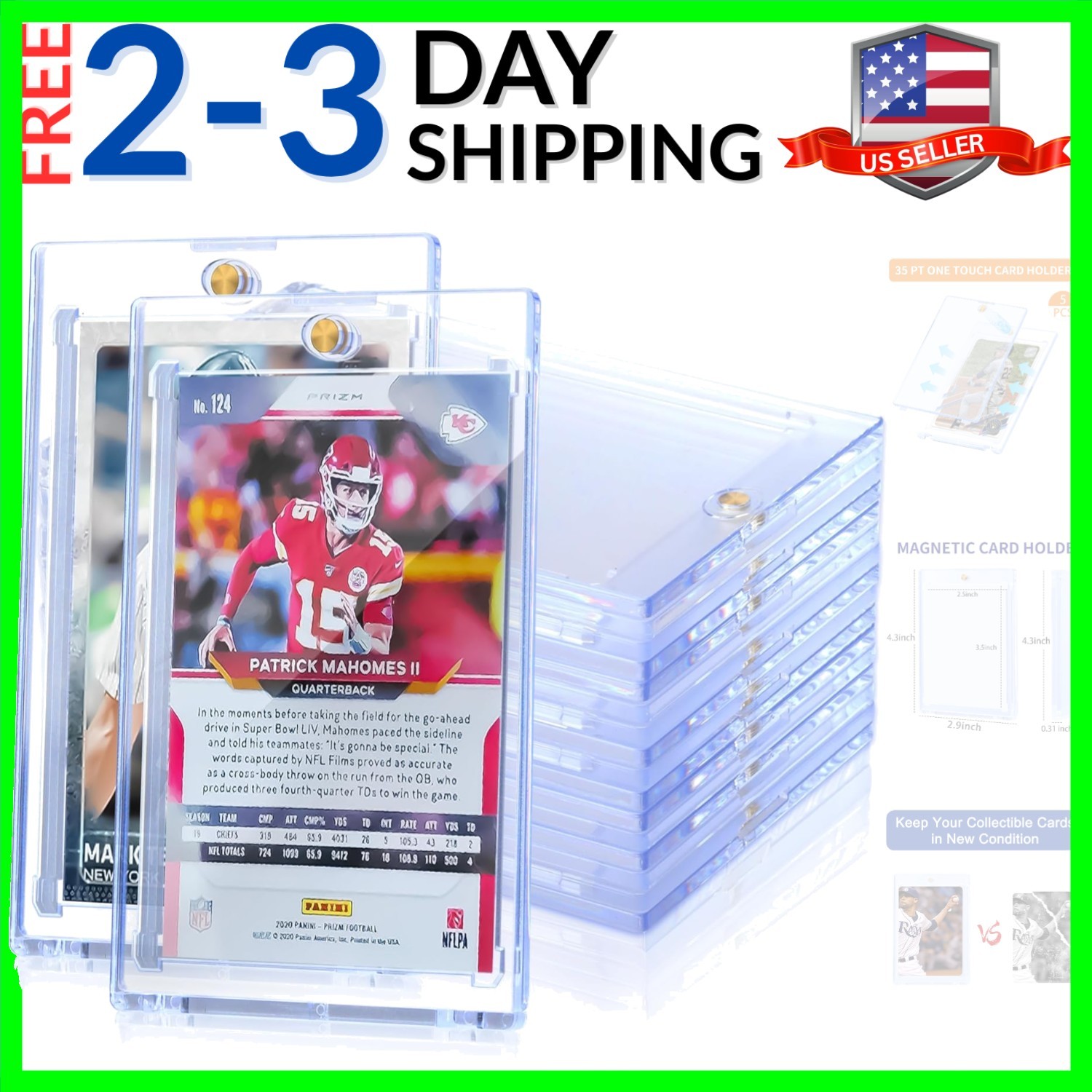 5 Pack 35PT Magnetic Card Holder for Trading Cards, One-Touch Card Case Holde…