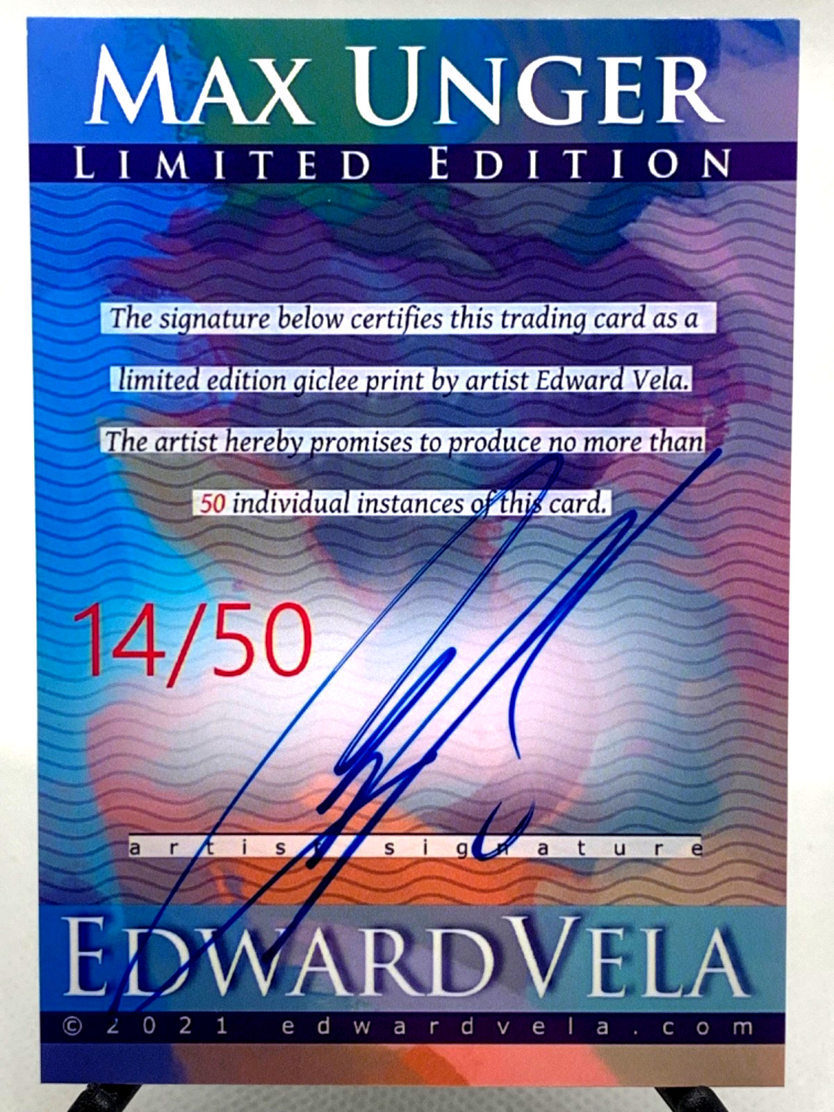 Max Unger 14/50 Limited Edition Signed Edward Vela card (Football)