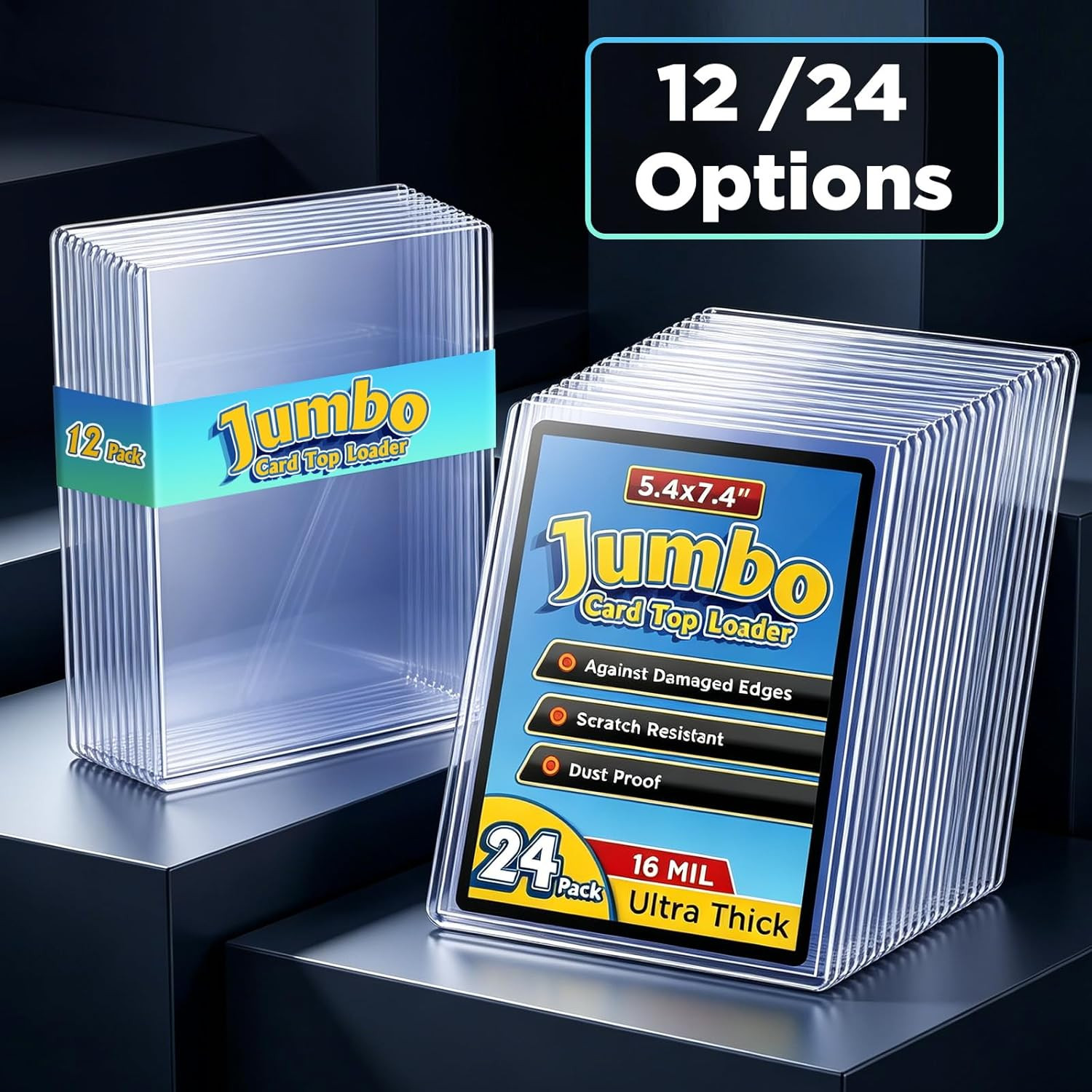 Jumbo Card Hard Sleeves – 12 Pack Rigid Plastic Top Loaders for 5.4 X7.4” Jumbo