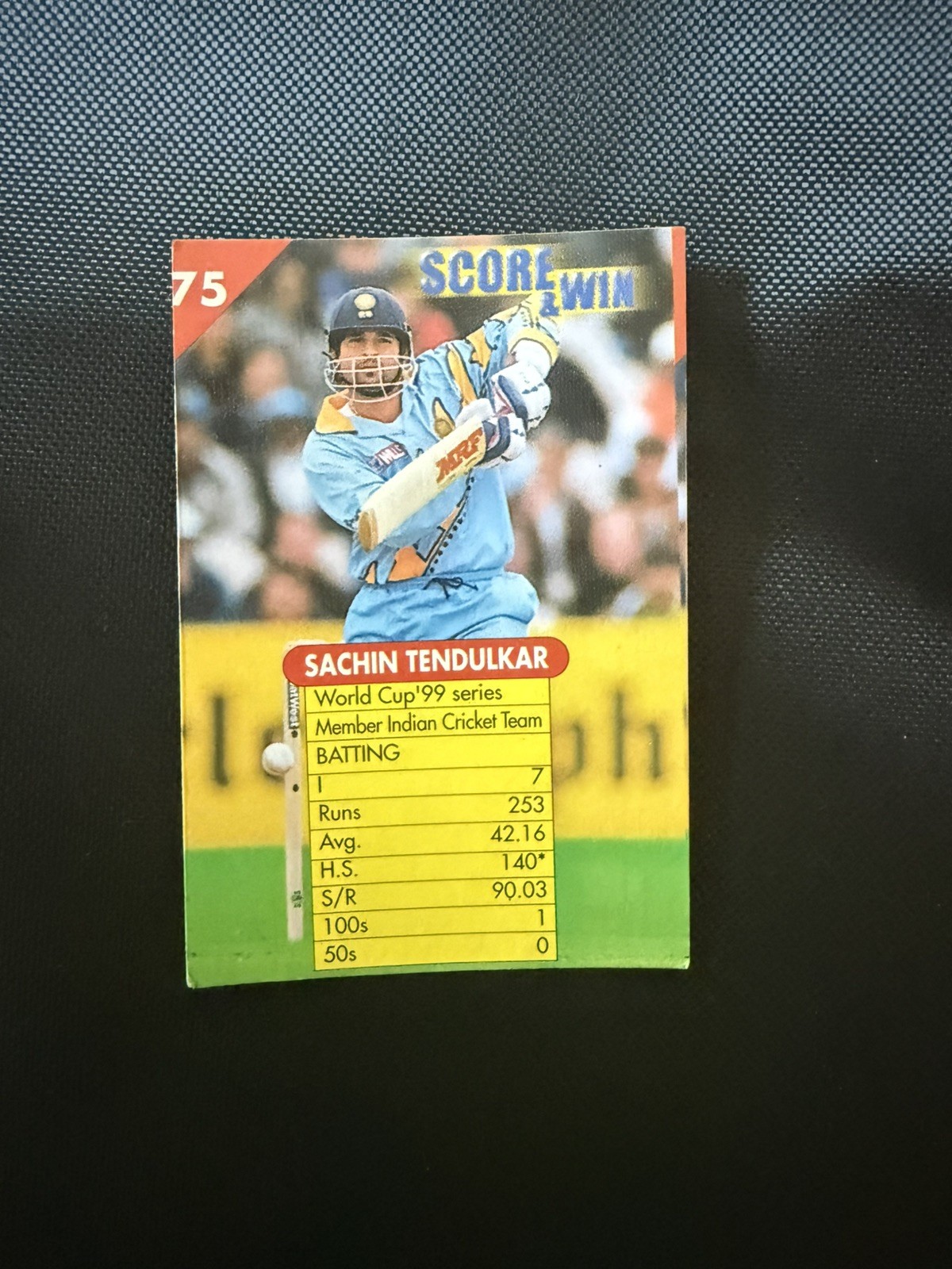 RARE CENTER FRESH CRICKET WORLD CUP CARD #75 SACHIN TENDULKAR