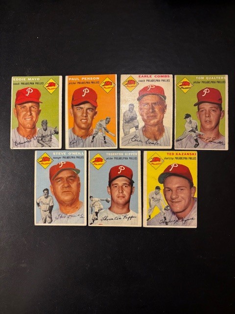 1954 Topps BB 7 Dif. ALL PHILLIES.Vg to Ex. No creases. 2 Coaches PRICE REDUCED