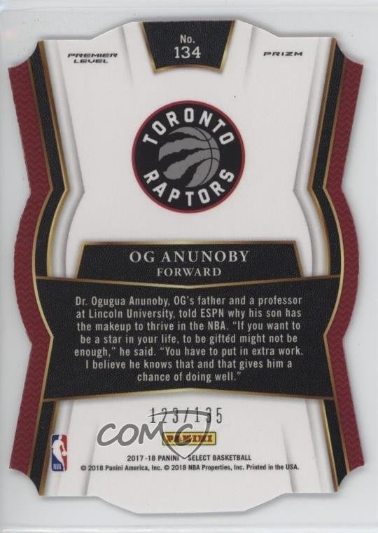 2017 Select Premier Level Red Die-Cut Prizm /135 OG Anunoby #134 Rookie RC 05is
