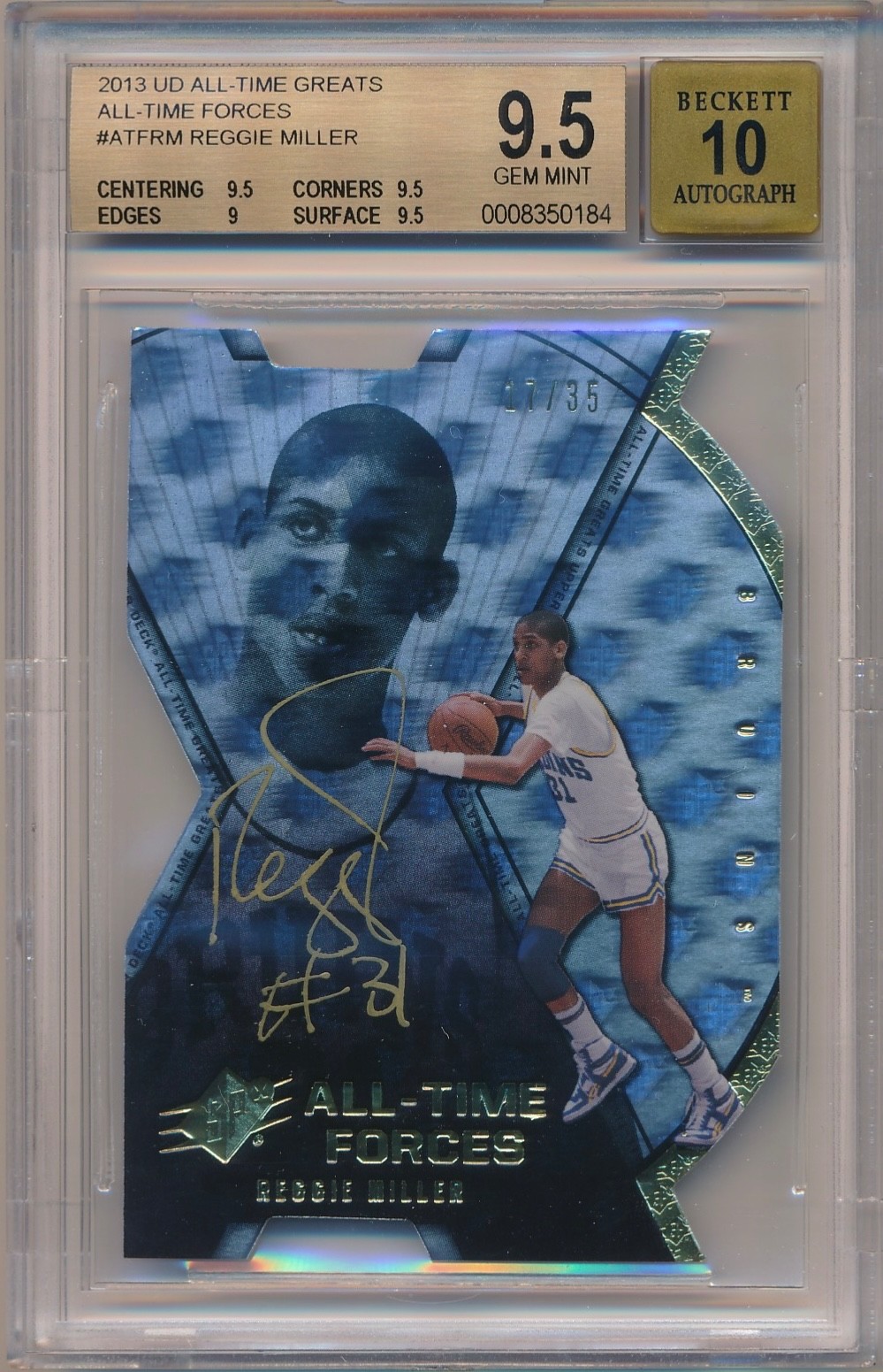 REGGIE MILLER 2013 UD ALL-TIME GREATS All-Time Forces On-Card AUTO /35 BGS 9.5