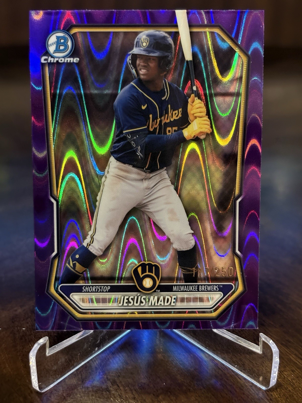 2026 Bowman Chrome Jesus Made Purple RayWave Refractor /250 #BCP-96 Brewers