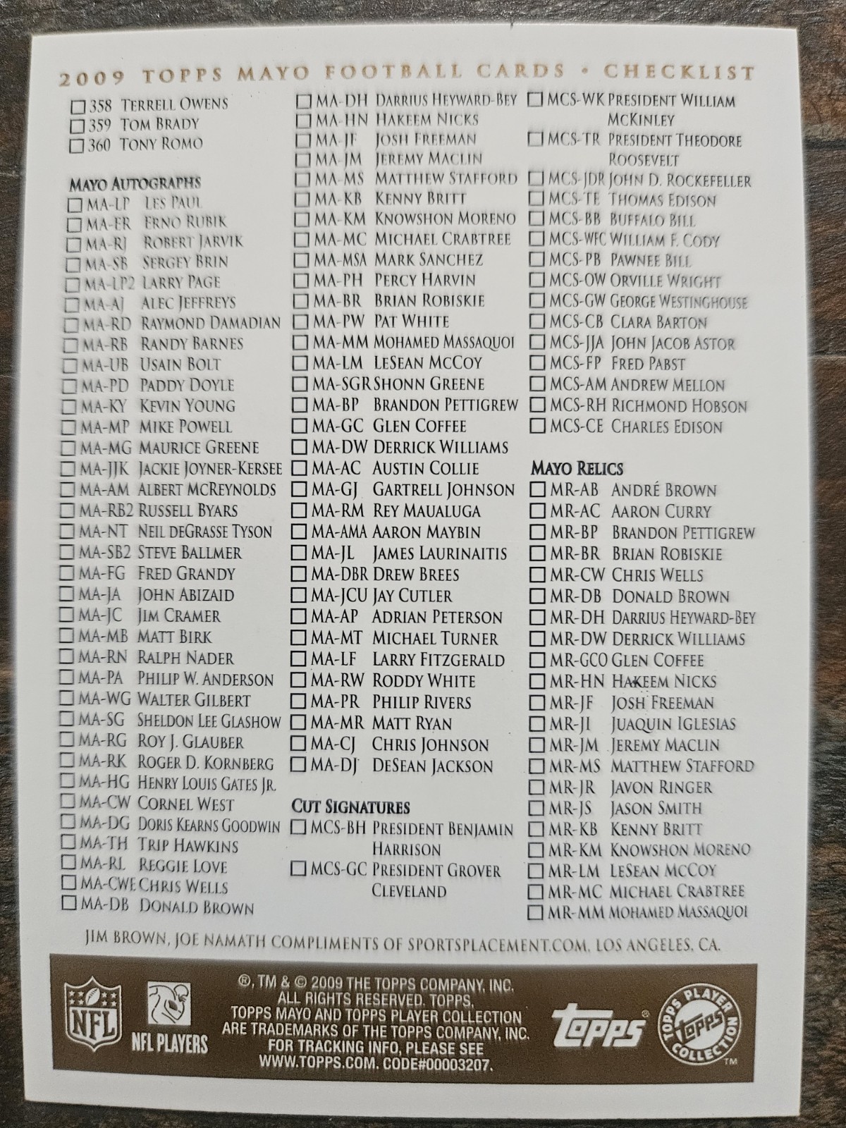 2009 Topps Mayo Checklist (Base Cards)