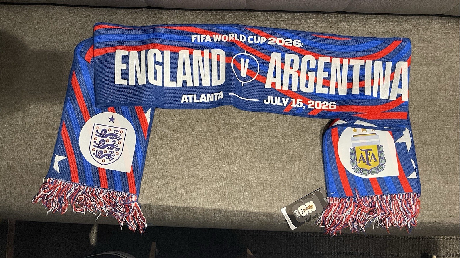FIFA WORLD CUP ENGLAND ARGENTINA SEMI FINAL SCARF. SUPER LIMITED