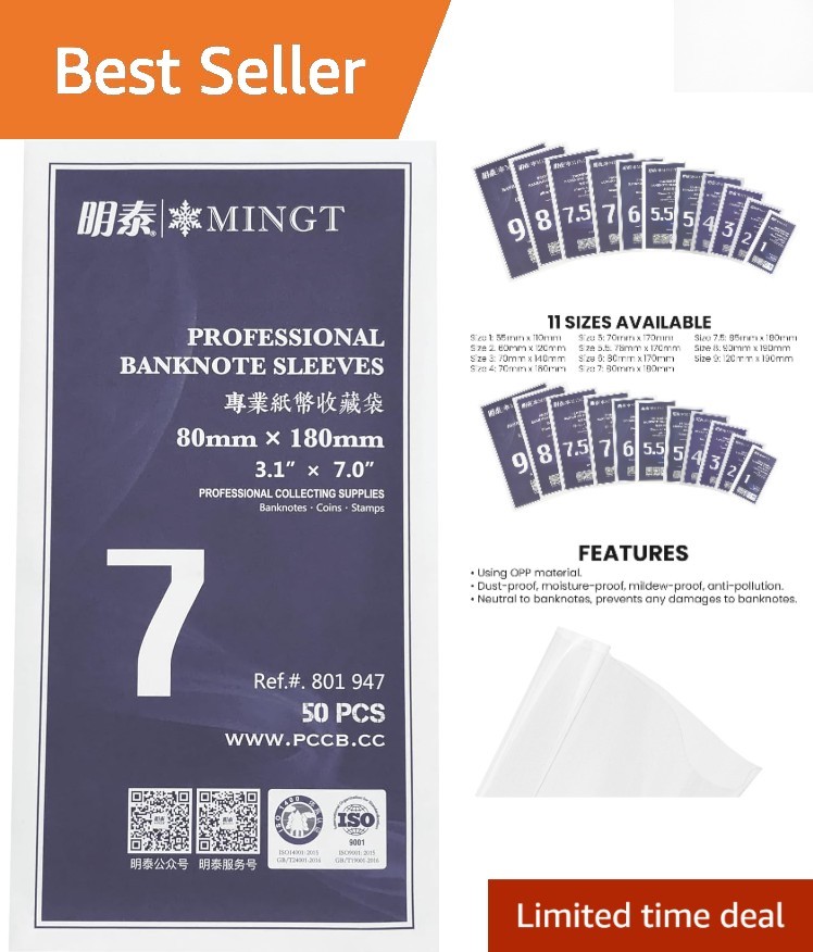 50-Pack Size 7 OPP Banknote Protective Sleeves for Safe Preservation