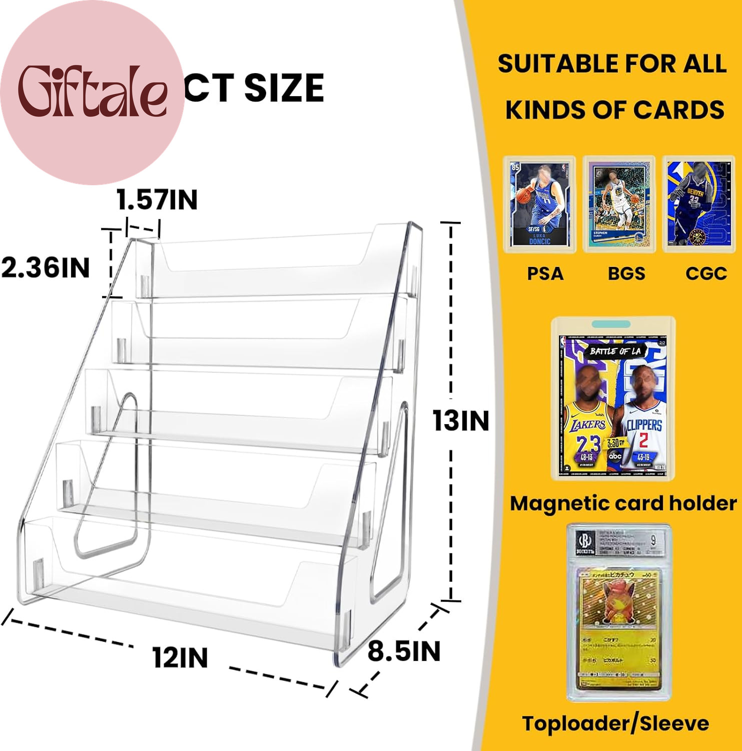 5 Tier Acrylic Card Display Stand，Baseball Basketball Trading Card Display Stand