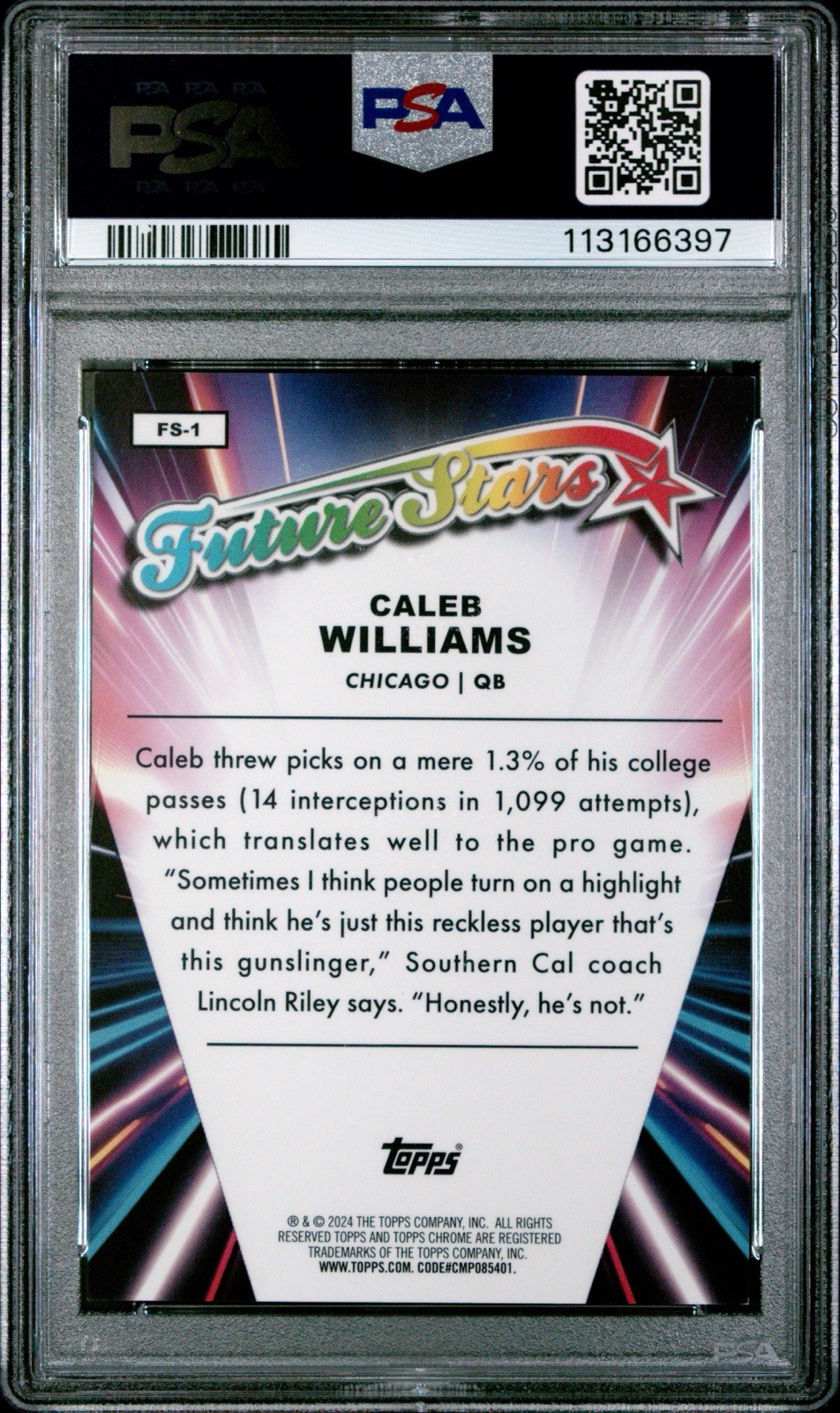 2024 Topps Chrome Future Stars Caleb Williams #FS-1 Gold Refractor /50 RC PSA 9