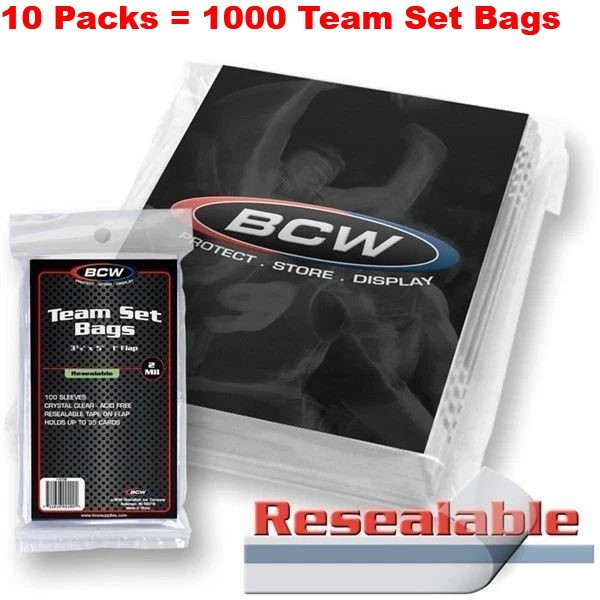 1000 BCW Resealable Baseball Trading 35 Card Team Set Poly Bags Archival sleeve
