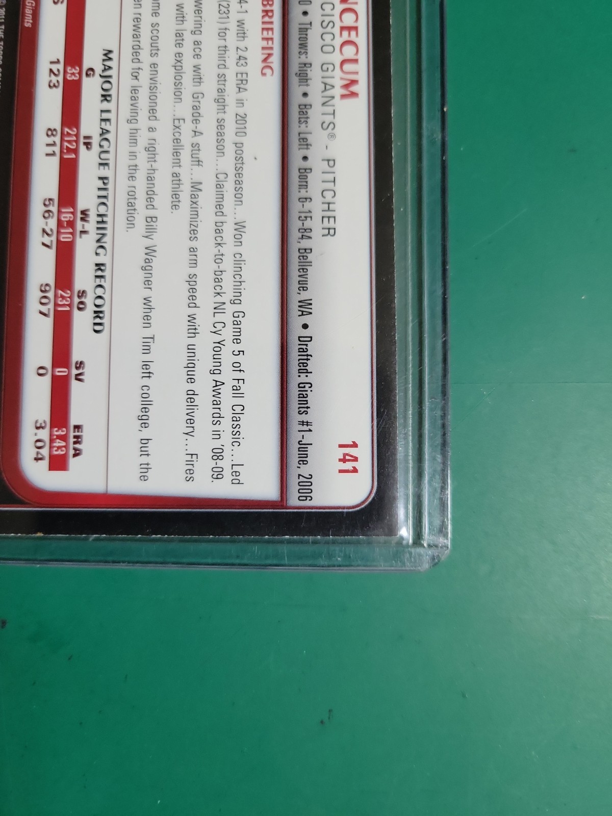 2011 Bowman Baseball Paper Orange Tim Lincecum 175/250