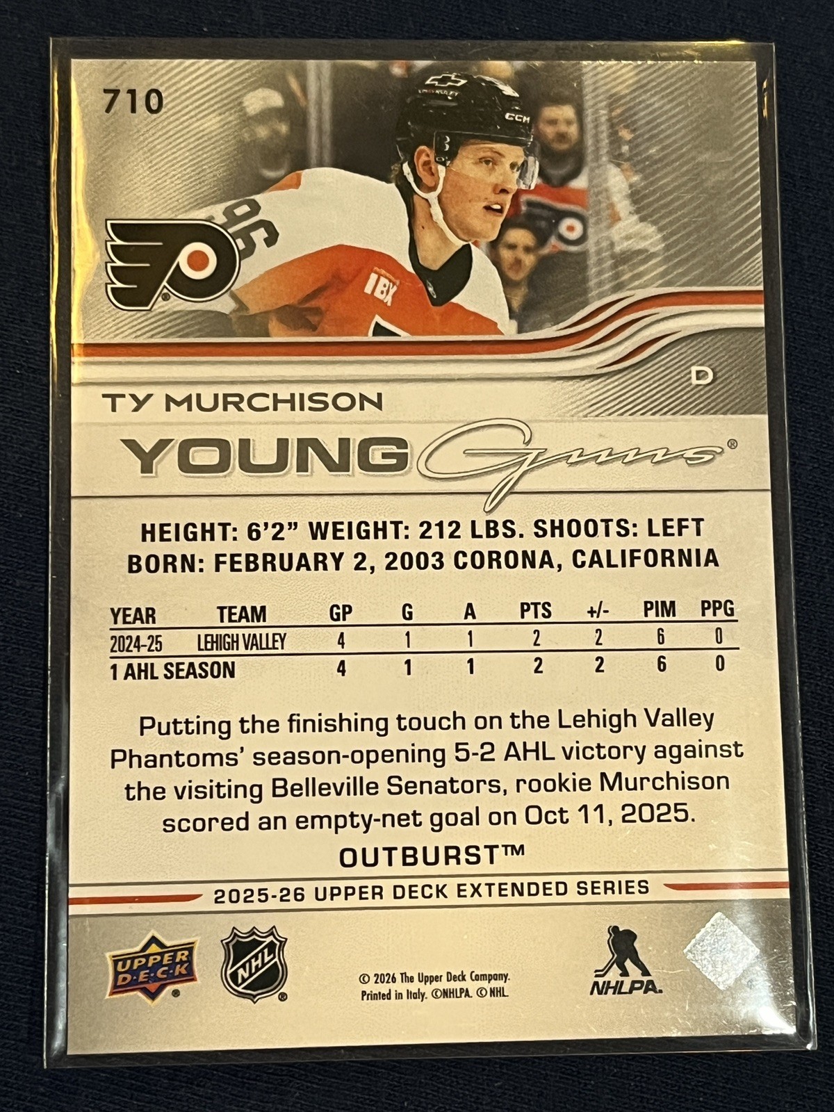 2025-26 Upper Deck Young Guns Outburst Silver #710 Ty Murchison – Philadelphia