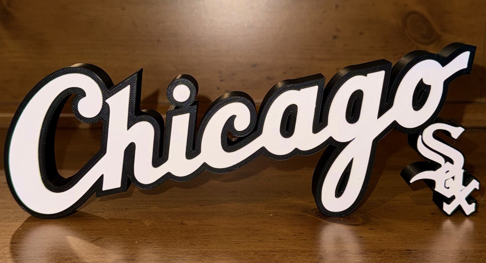 Chicago White Sox Script Sign Logo 3D White Black Freestanding Shelf Desk Decor