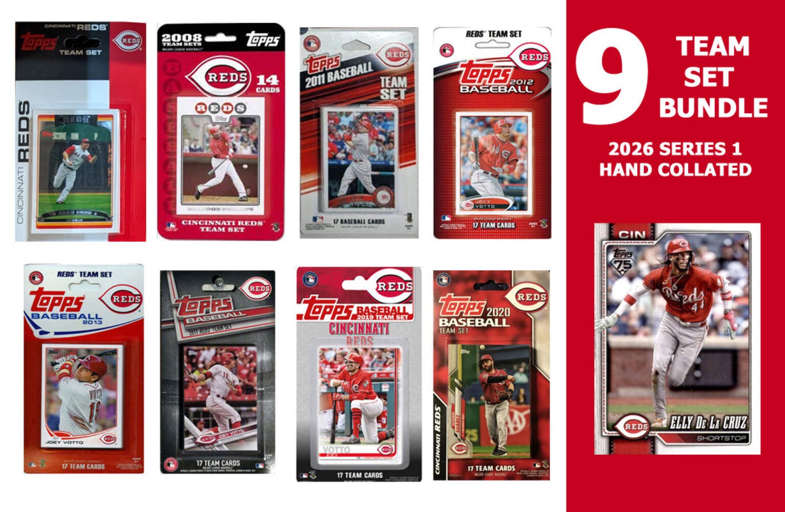 Topps Cincinnati Reds 9 Team Sets 2019 2017 2008 2006 + 2026 Series 1 Elly De La
