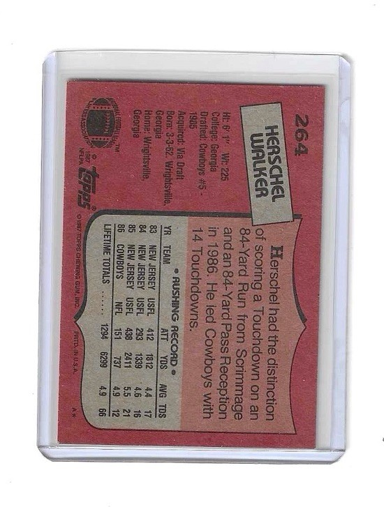 1987 Topps Herschel Walker (Running Back in Dark Blue) #264 Rookie RC