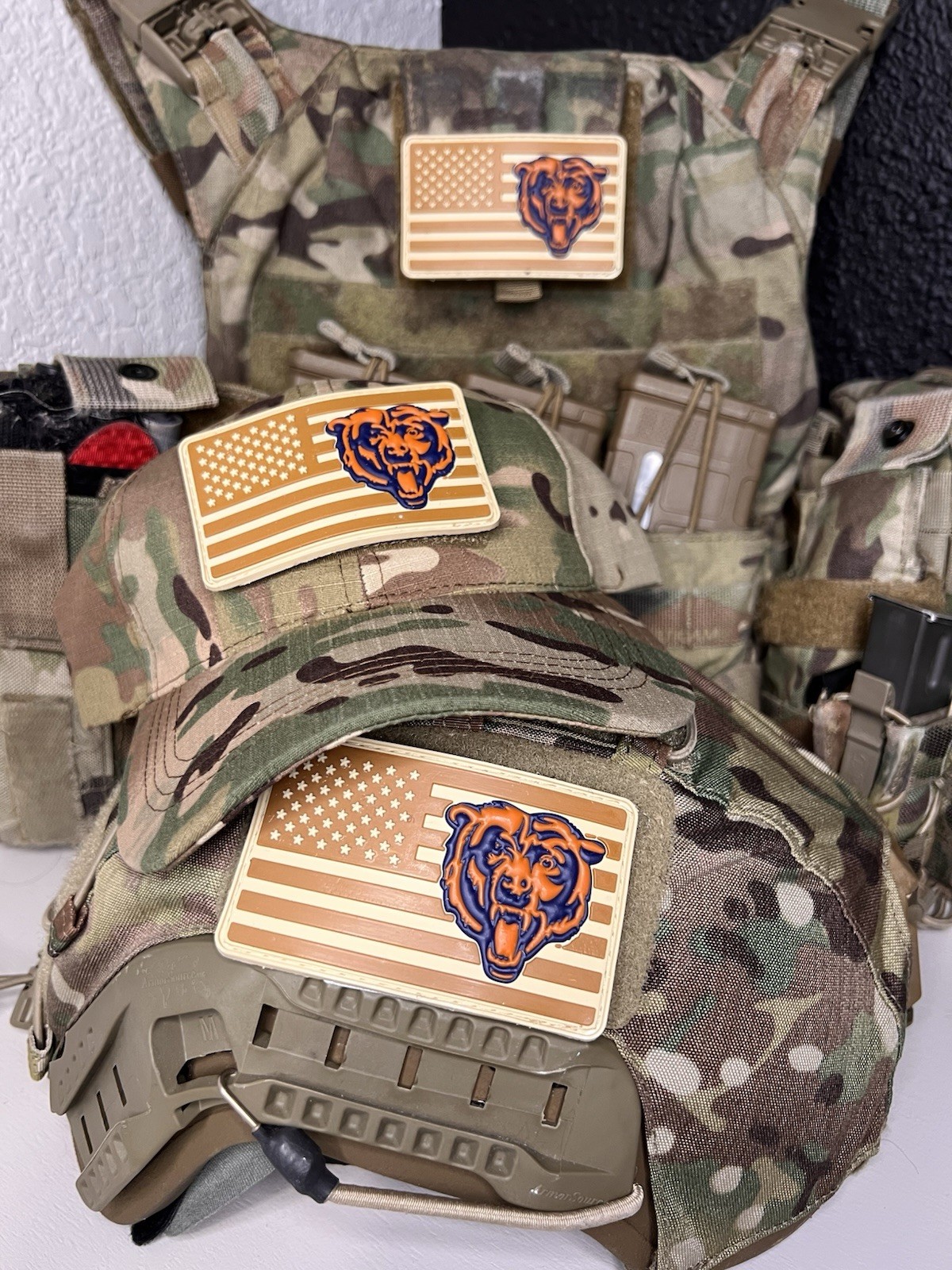 Military Combat American Flag Chicago Bears football PVC Patch W Vlcro