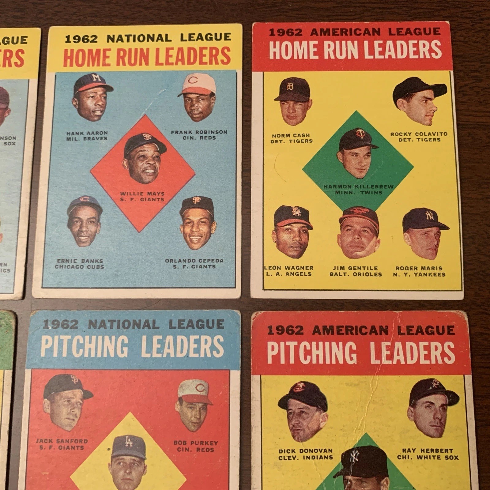 1963 Topps MLB Baseball Set/#1–4/LEADER CARDS/NYY Mantle/Mays/Aaron/Maris/Banks+