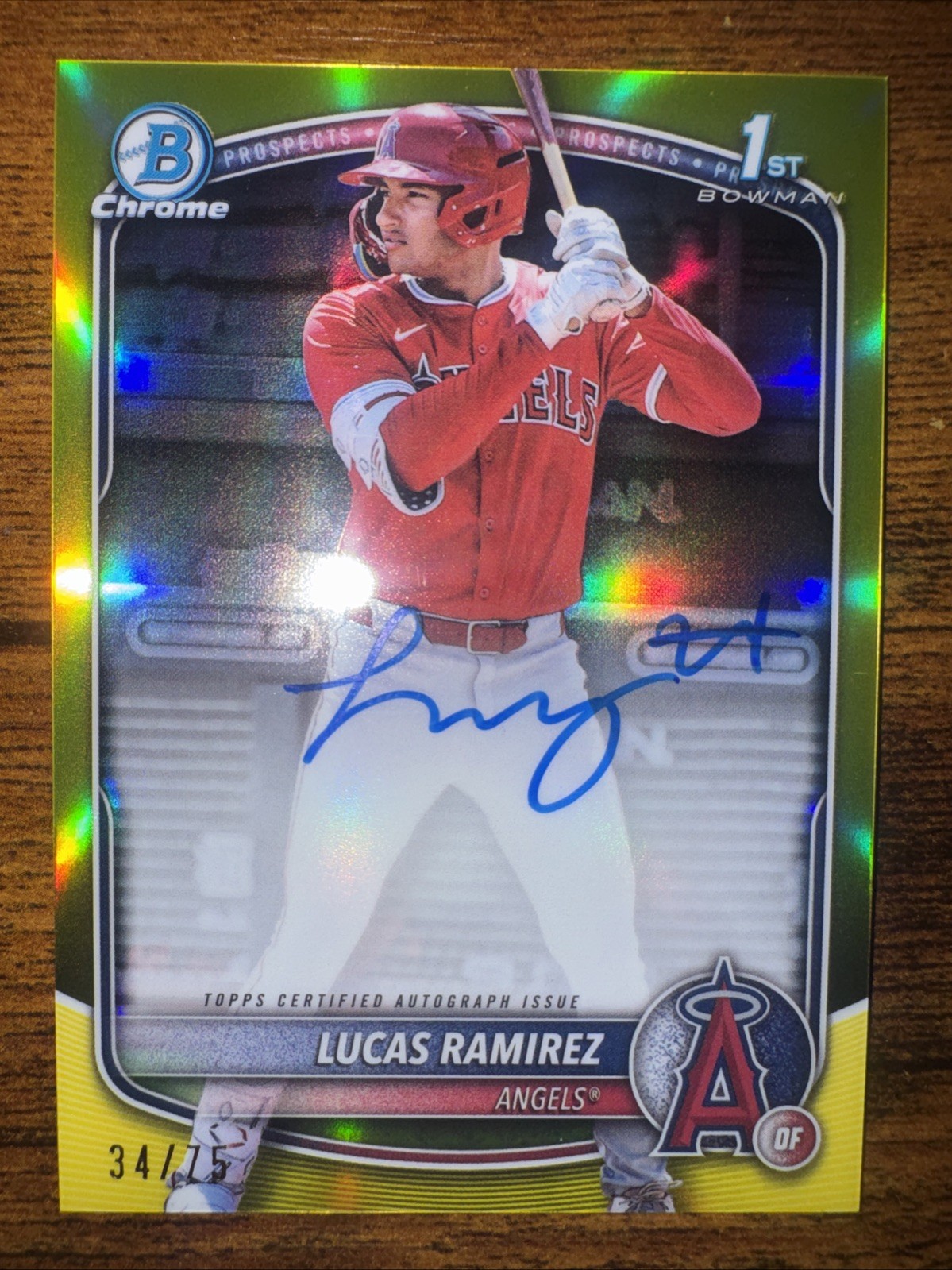 Lucas Ramirez 2025 1st Bowman Draft Auto True Yellow /75 Au RC Angels (COA-LR)