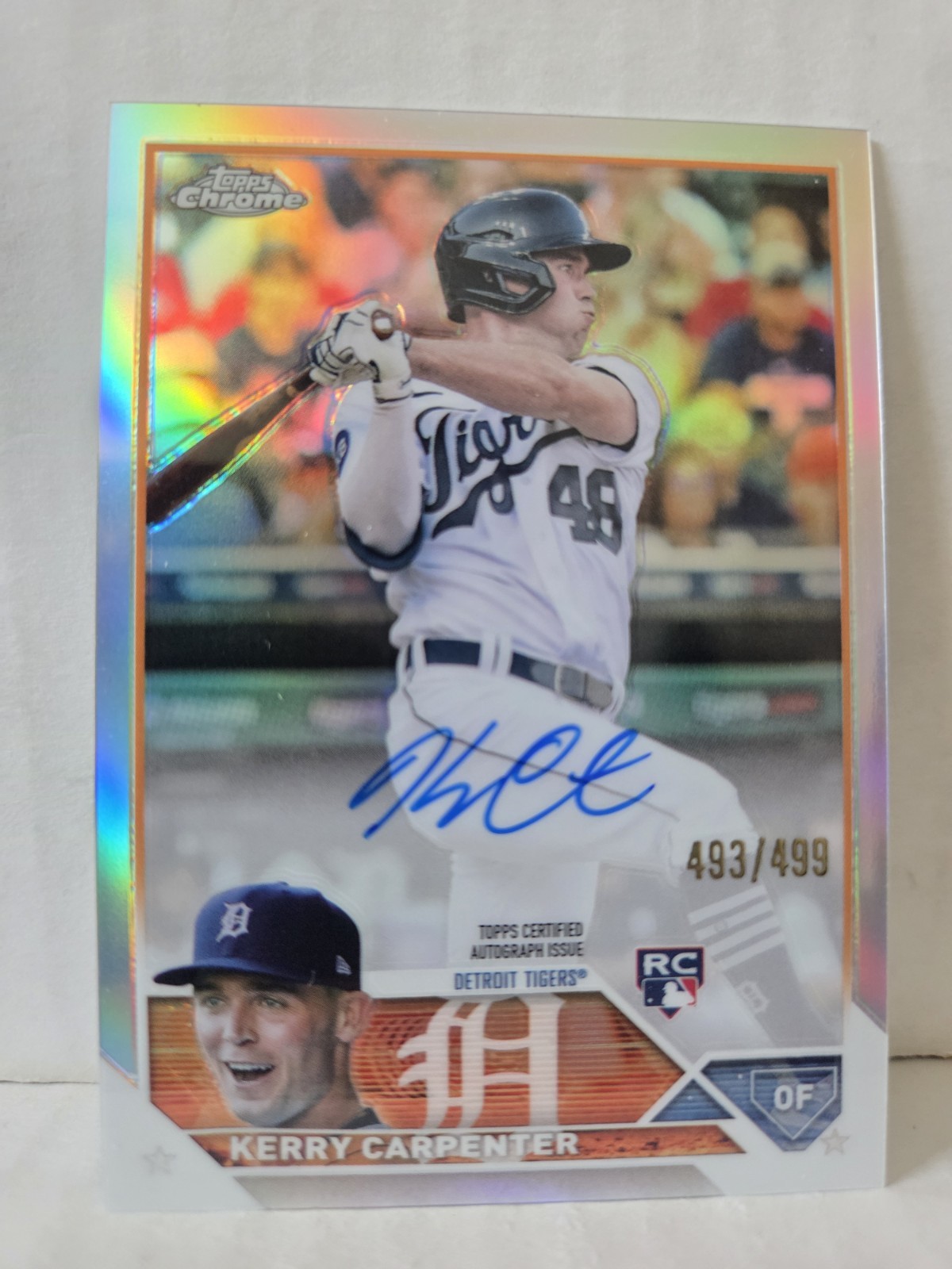 Kerry Carptenter 2023 Topps Chrome Refractor On-Card Auto /499 Rookie Tigers