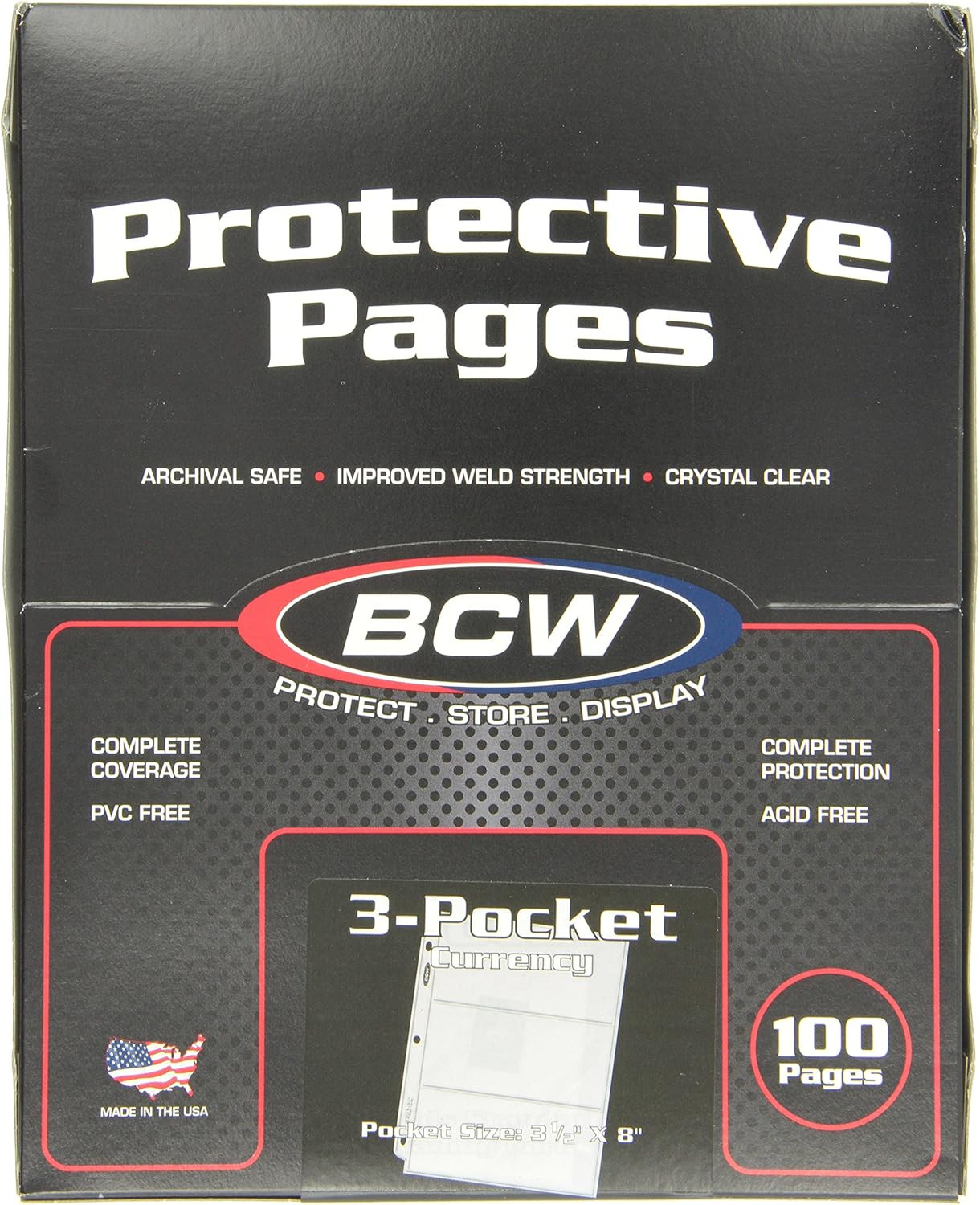 Pro 3-Pocket Currency Page – 100 Ct | Archival Quality, Toploader Pockets, High-