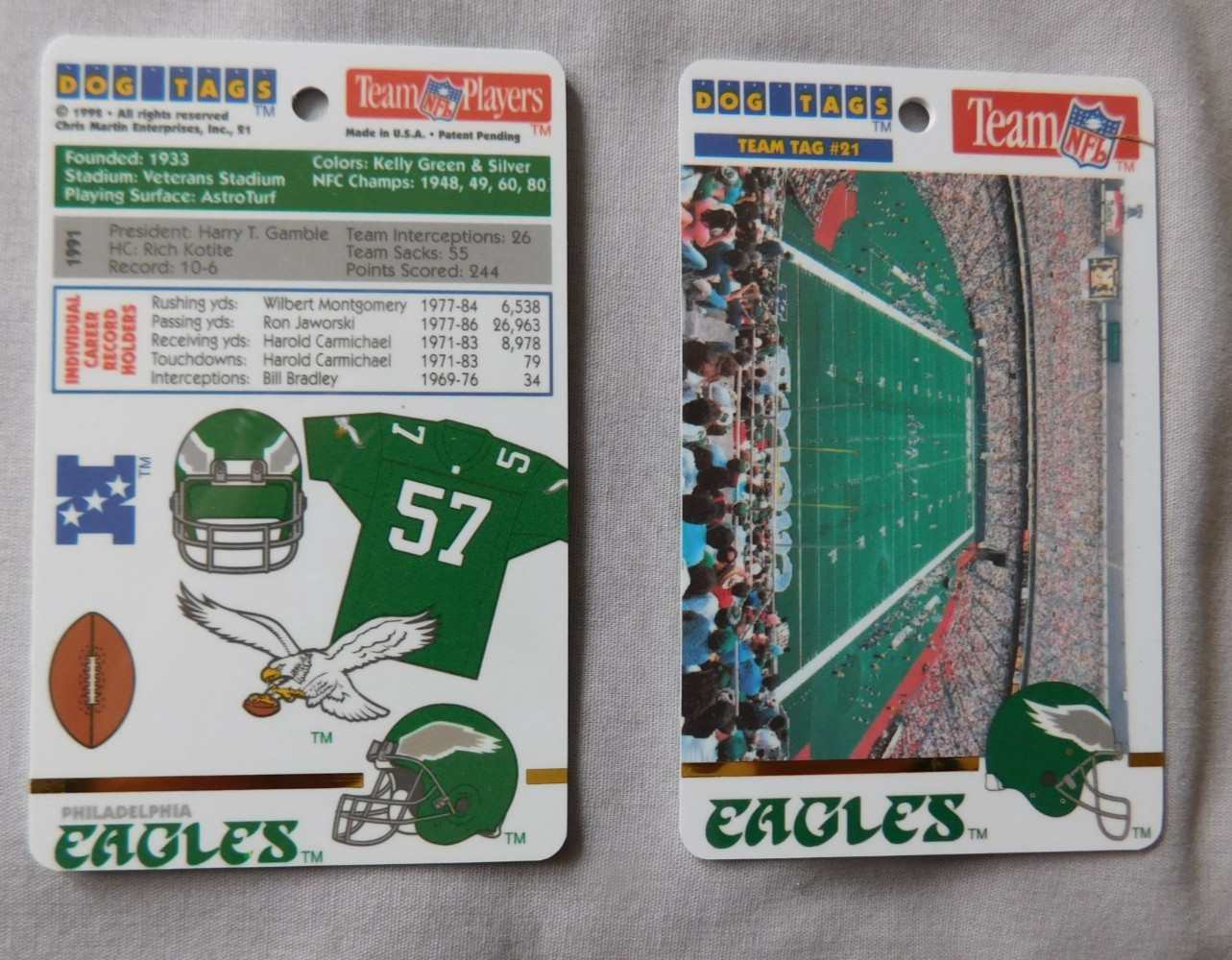 1992 Philadelphia Eagles Team Logo Dog Tags Card