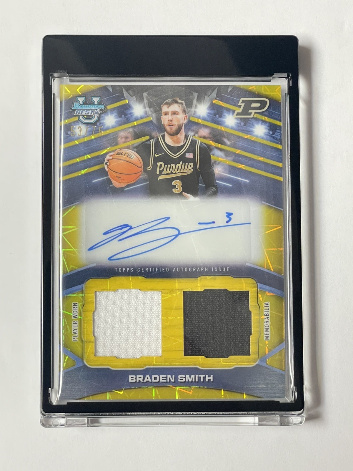 2025-26 Bowman U Best Braden Smith Yellow Lazer Dual Relic Auto /75 Player Worn