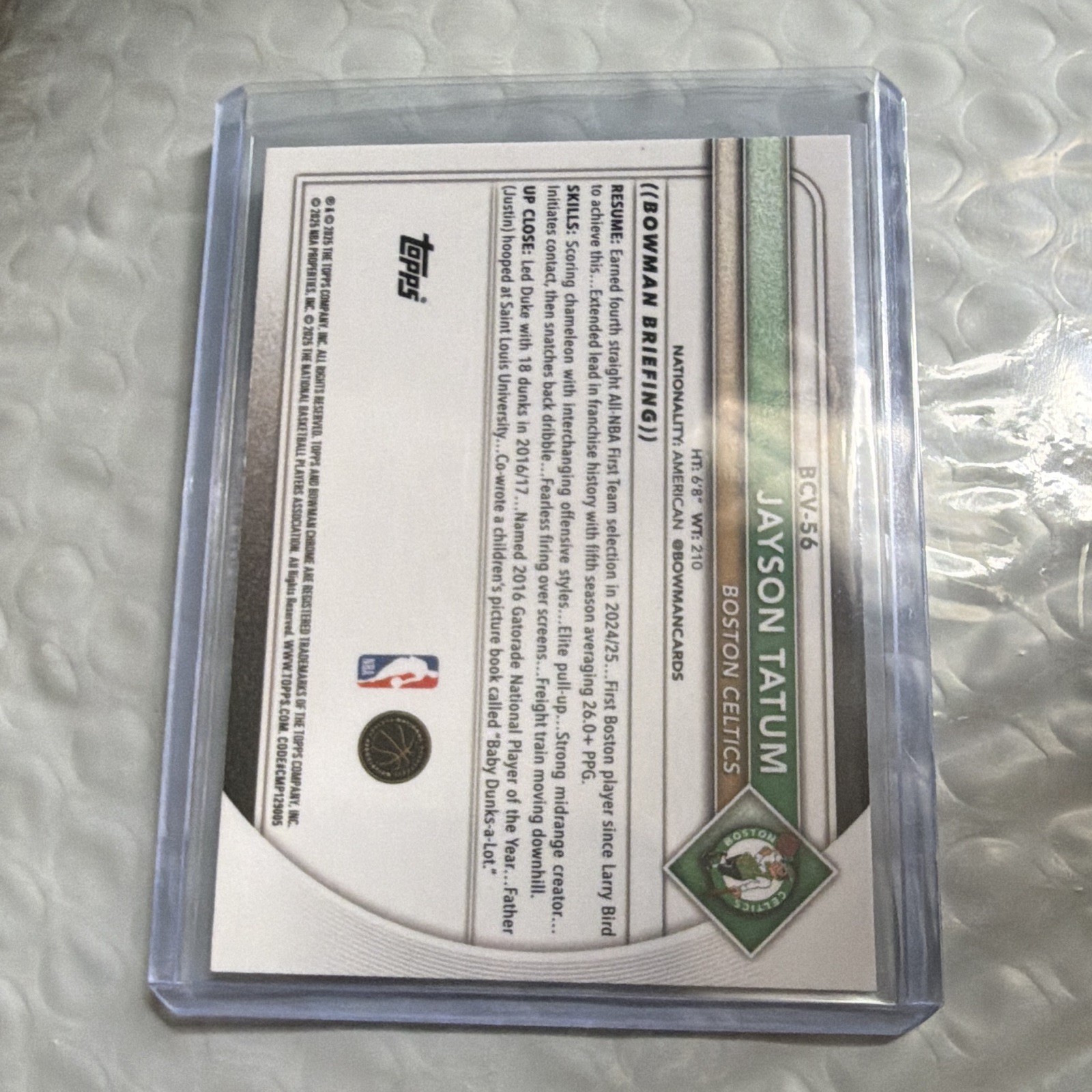 Topps 2017 Bowman Chrome Jayson Tatum Boston Celtics BCV-56 Yellow #/75