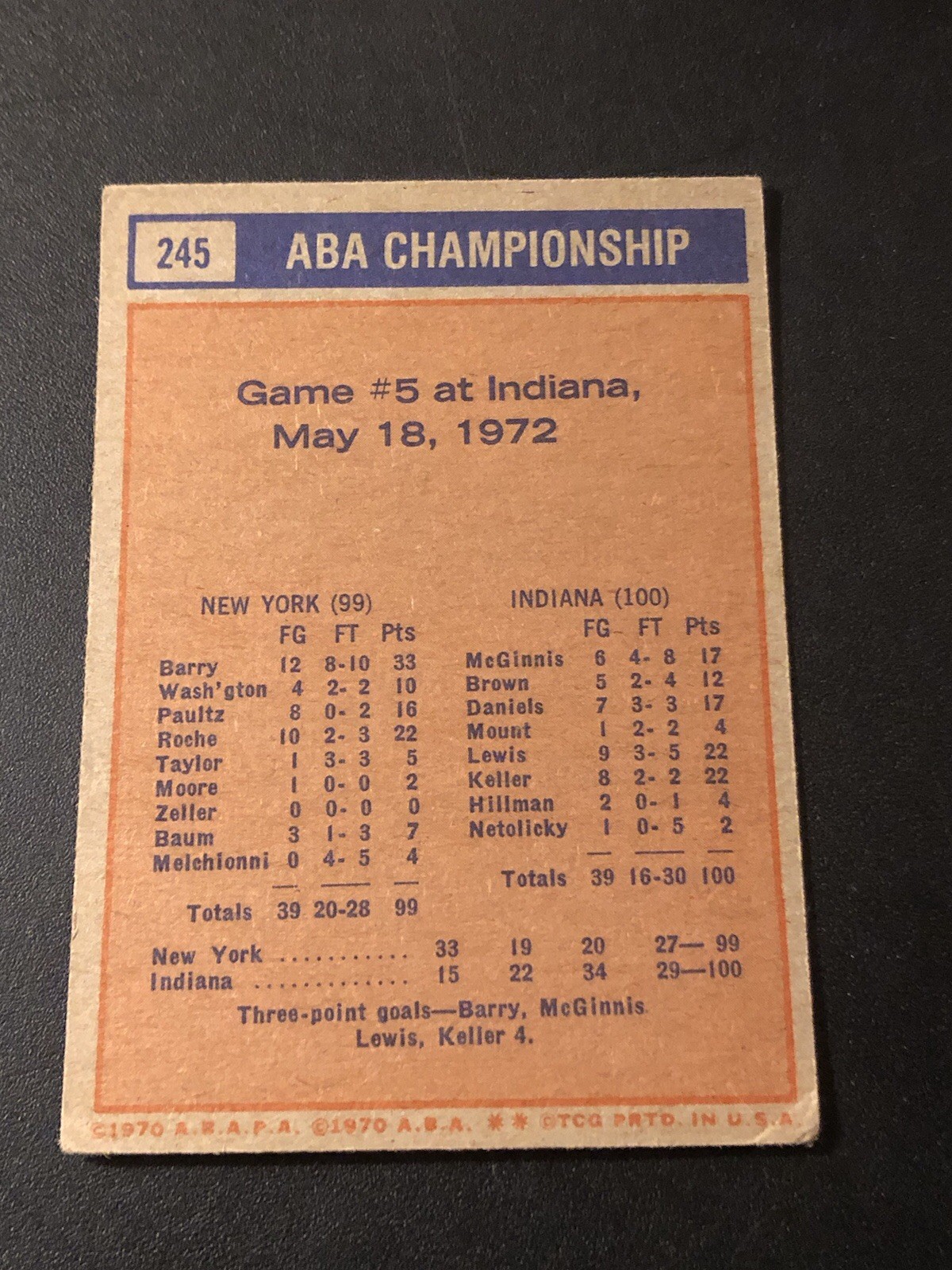 1972-73 Topps ABA Championship Bill Keller Game #5 #245