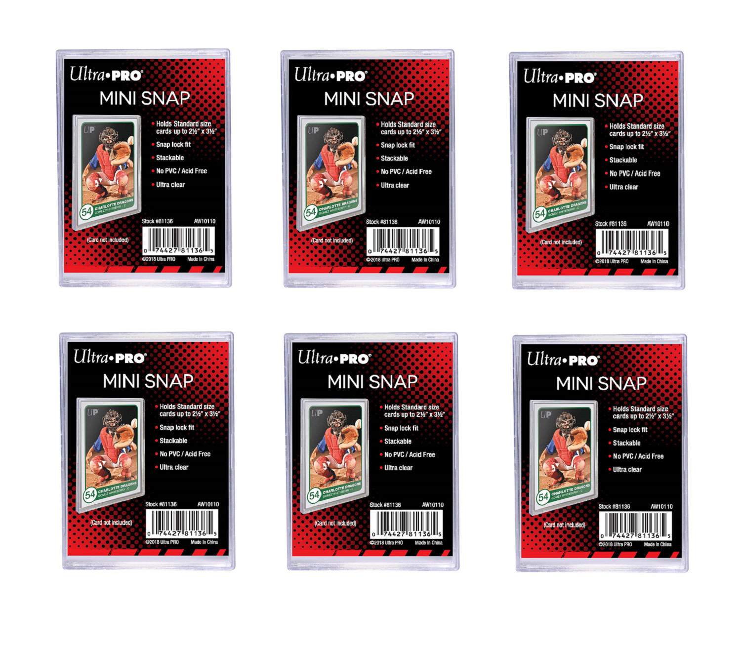 (6-Pack) Ultra Pro Mini Snap Card Holders Stackable Standard Size Archival Safe