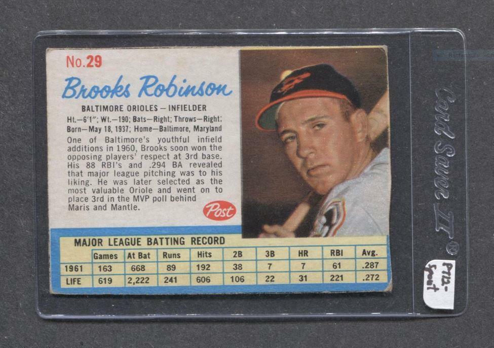 1962 Post #29 Brooks Robinson (Orioles) (PT12-Spout) Vg-Ex (Flat Rate Ship)