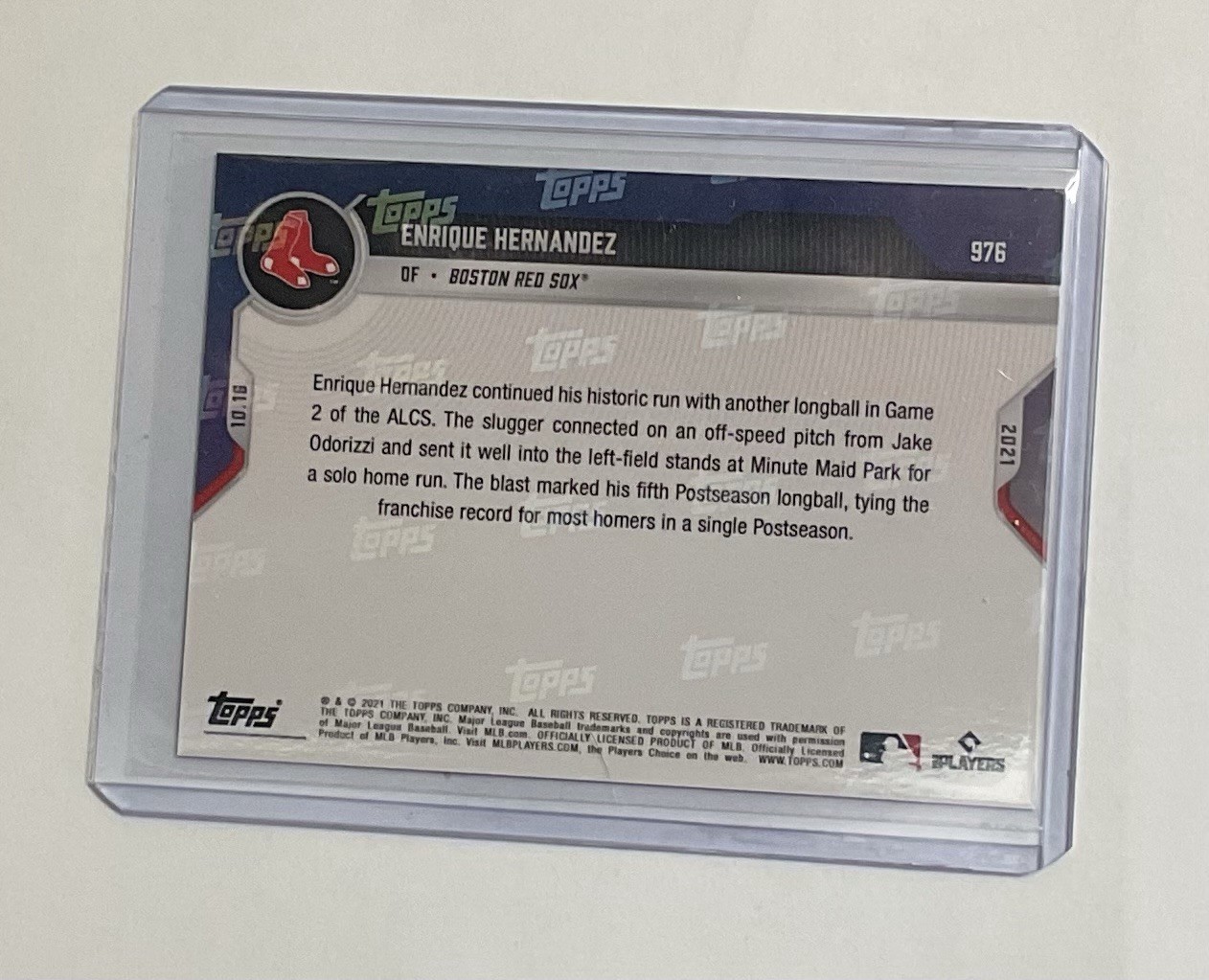 2021 TOPPS NOW® # 976 ENRIQUE HERNANDEZ 5 HRs In Postseason Boston Red Sox