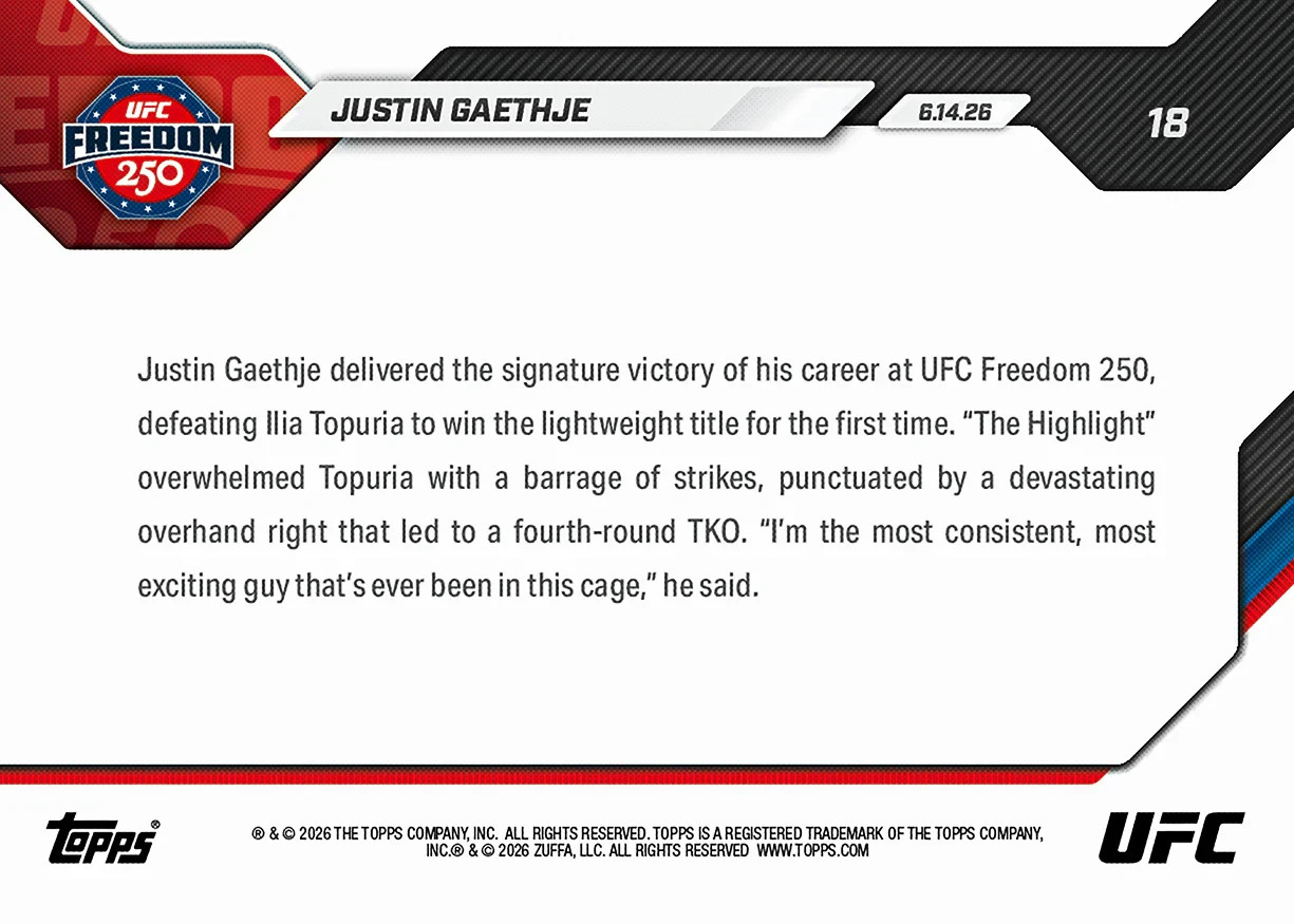 Justin Gaethje – 2026 UFC Topps NOW® – Card 18 – Presale