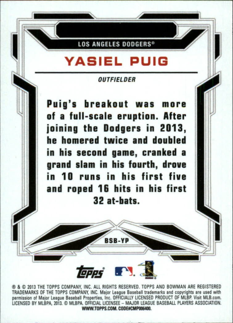 2013 Bowman Draft Scout Breakouts #YP Yasiel Puig RC Rookie Card
