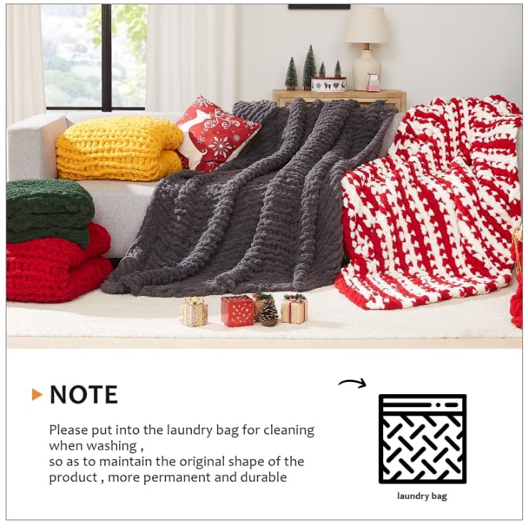 L’AGRATY Chunky Knit Blanket Throw,Soft Chenille Yarn Throw 50″x60″, Ivory