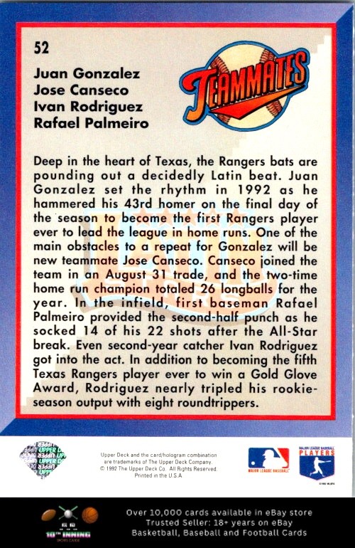 1993 Upper Deck #52 Latin Stars Gonzalez / Canseco / Palmeiro / Rodriguez